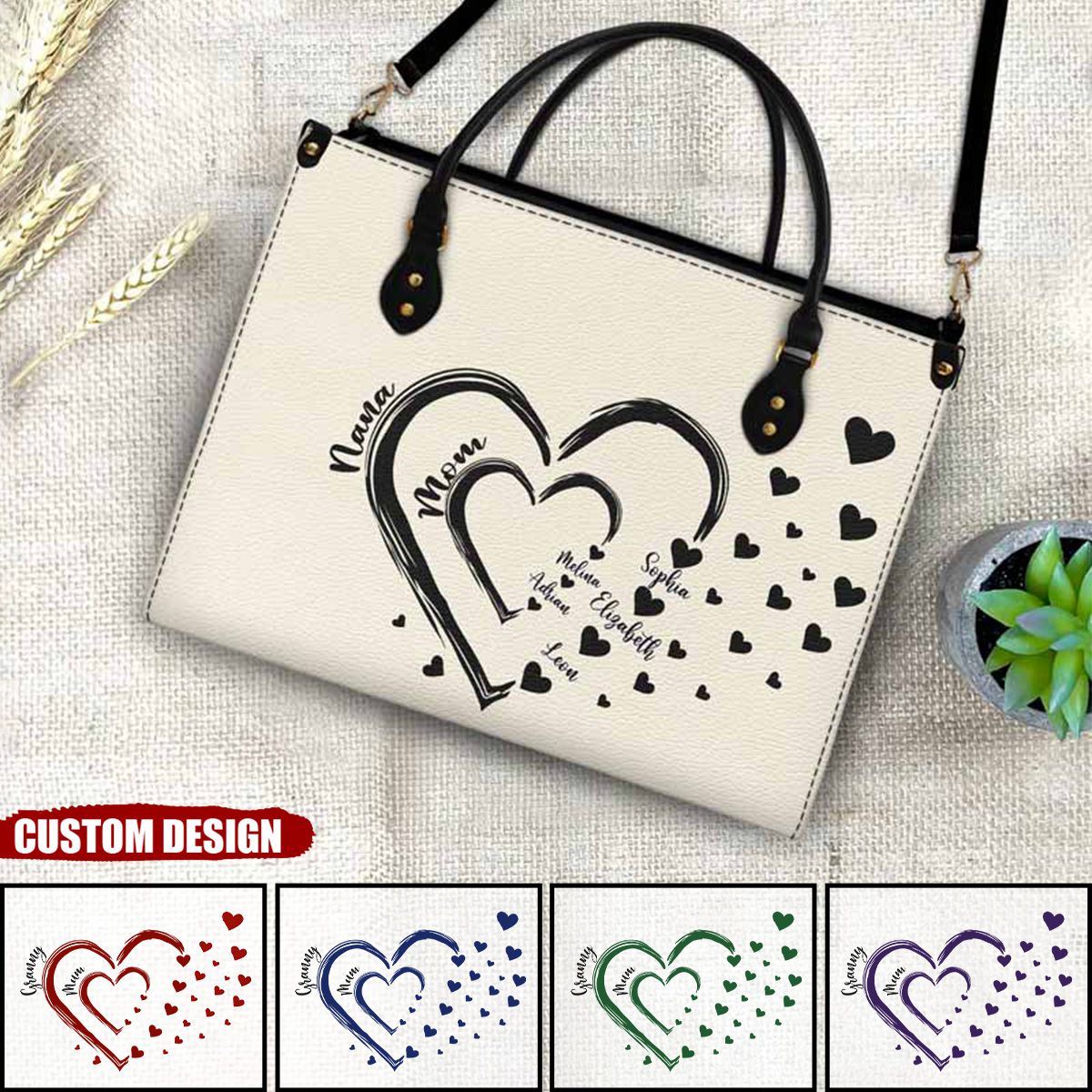 Mom's Grandma's Sweethearts - Gift For Mother, Grandmother - Personalized Leather Bag