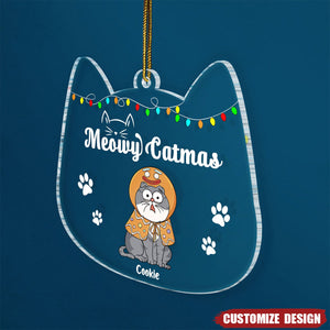 Meowy Catmas Funny Cartoon Cats - Christmas Gift For Cat Lovers - Personalized Acrylic Ornament - 2024 New Release