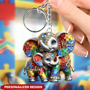 Autism Elephant Mom-Personalized Keychain