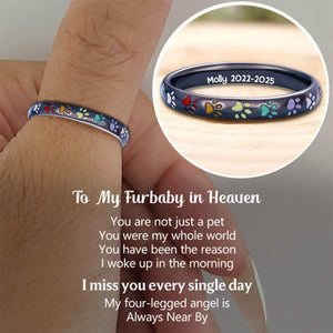 Personalized Memorial Ring with Paw Rainbow Puppy Collar Ring