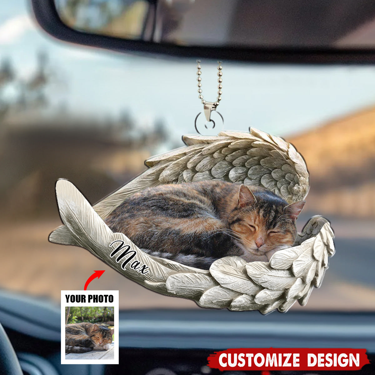 In Angel Wings - Personalized Memorial Car Ornament, Gift For Pet Lovers