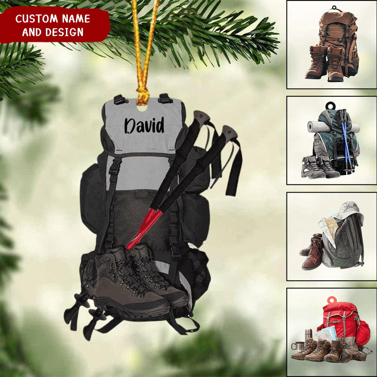 Personalized Hiking Christmas Ornament, Hiking Bag Ornament, Christmas Gift For Hiking Lovers, Xmas Tree Decor Gift For Camping Lover