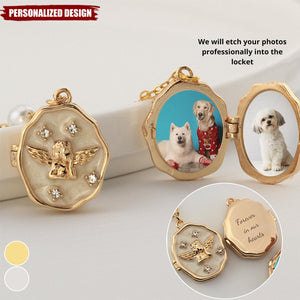 Personalized Photo Locket Necklace with Angel-Memorial Gift