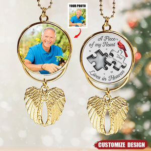 2024 New Release Custom Photo A Piece Of My Heart Lives In Heaven - Personalized Memorial Charm Angel Wings Ornament