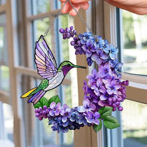 Hummingbird and Lilac Branch Suncatcher Ornament , Lilac Lovers Gift, Gift For Bird Lovers