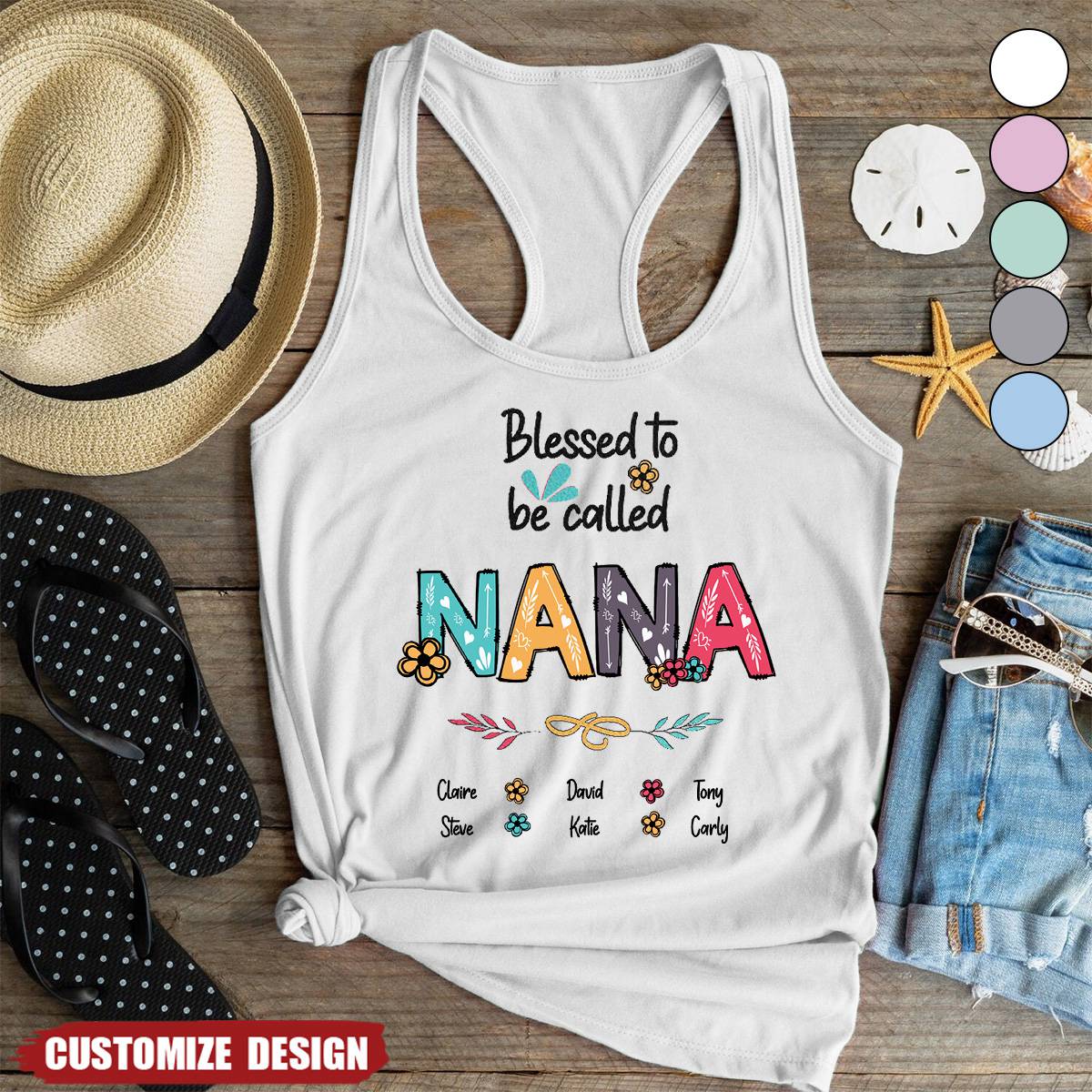 Blessed To Be Called Grandma - Personalized Racer Back Tank Top - Gift For Mom, Grandma