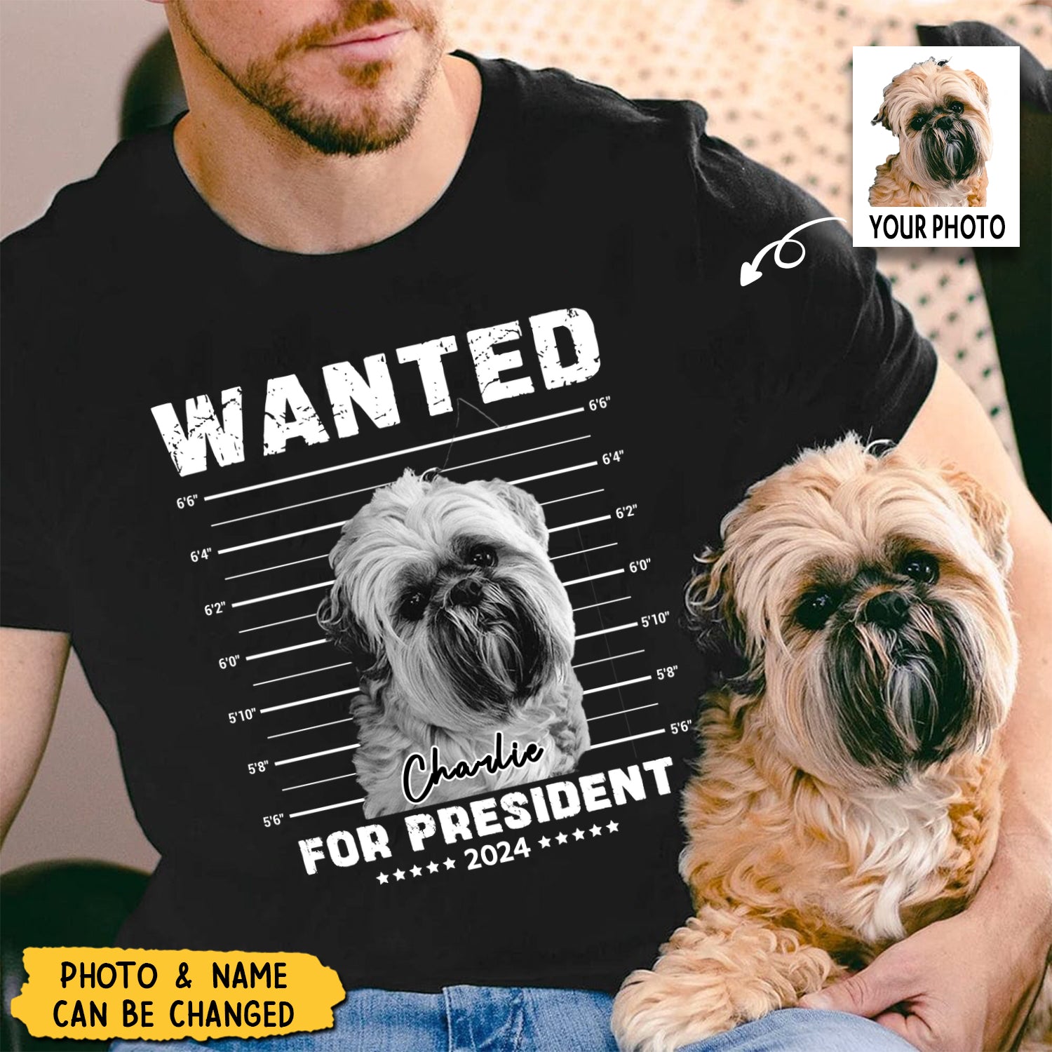 Wanted President Personalized Dog Cat Photo Shirt