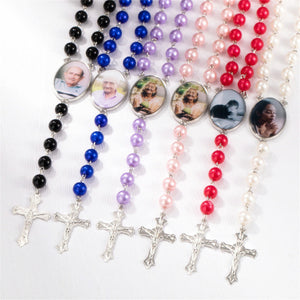 Personalized Memorial Rosary Beads Cross Photo Necklace