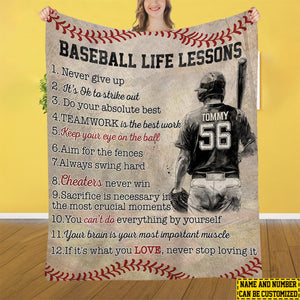 Personalized Baseball Boy Blanket, Baseball Life Lessons, Baseball Fleece Blanket - Gift For Male Baseball Lovers