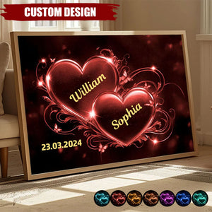 Double Heart Personalized Couple Poster, Anniversary Gift for Couple