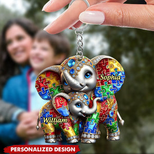 Autism Elephant Mom-Personalized Keychain