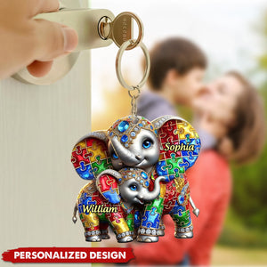 Autism Elephant Mom-Personalized Keychain