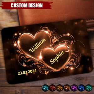 Double Heart Personalized Couple Wallet Card, Anniversary Gift for Couple