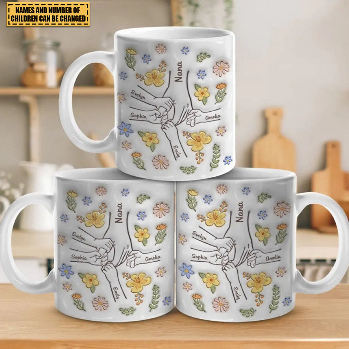 You Hold Our Hands, Also Our Hearts - Family Personalized Custom 3D Inflated Effect Printed Mug - Gift For Mom, Grandma