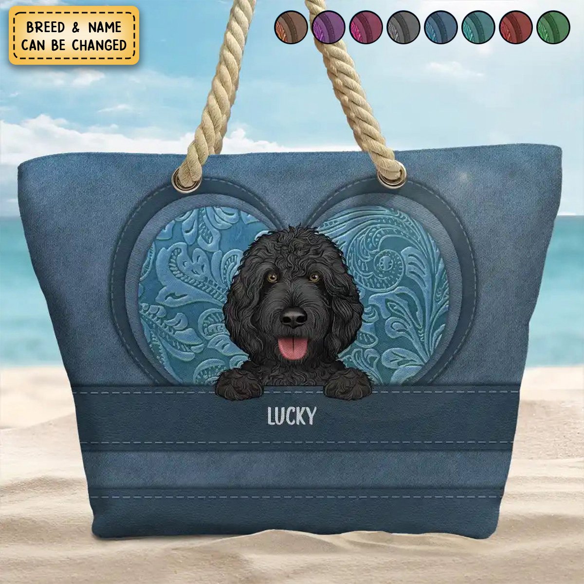 Cute Dogs Aesthetic Pattern - Personalized Beach Bag