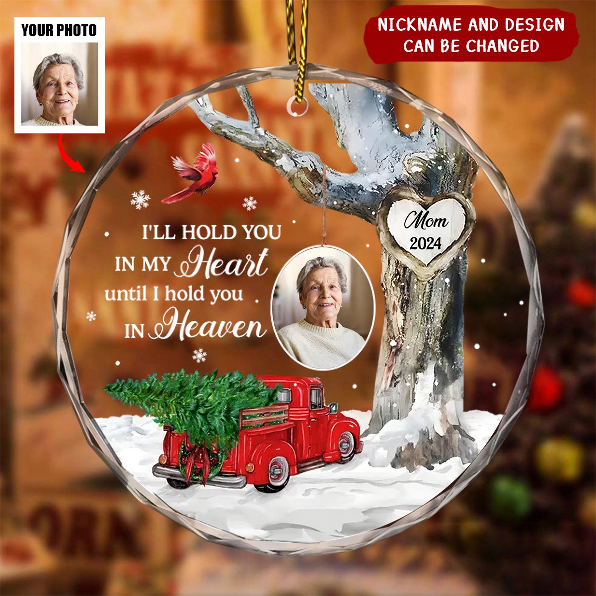 Always With You Photo Memorial Personalized Glass Ornament, Christmas Sympathy Keepsake, Lost Loved Ones Remembrance