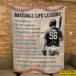 Personalized Baseball Boy Blanket, Baseball Life Lessons, Baseball Fleece Blanket - Gift For Male Baseball Lovers