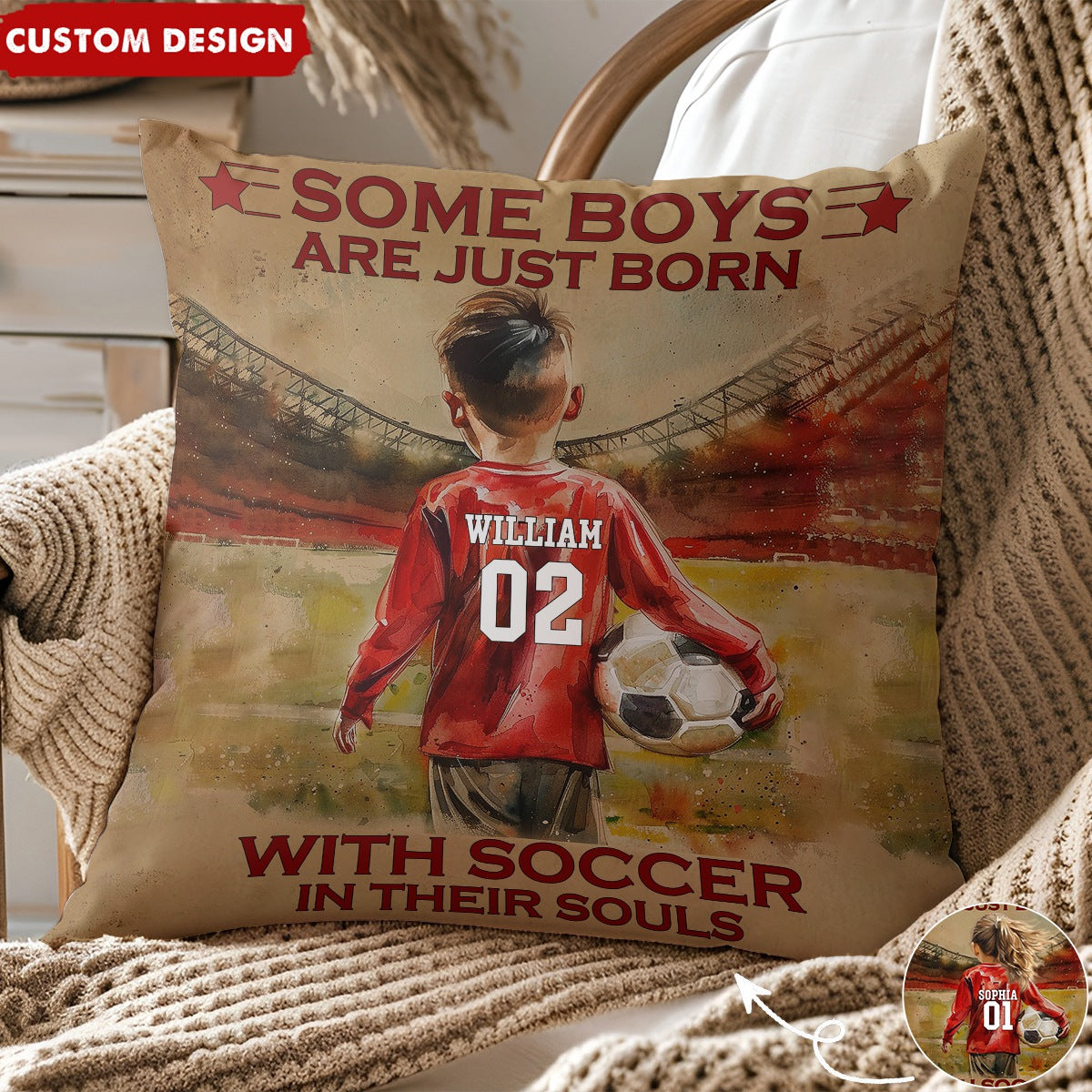 Some Boys Girls Are Just Born With Soccer-Personalized Soccer Pillow - Gift For Young Soccer Lovers