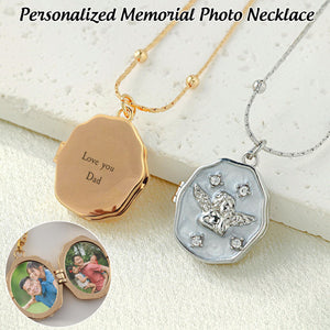 Personalized Photo Locket Necklace with Angel-Memorial Gift