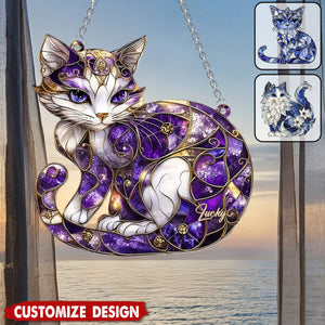 Personalized Cat Window Hanging Suncatcher Ornament - Gift For Cat Lovers