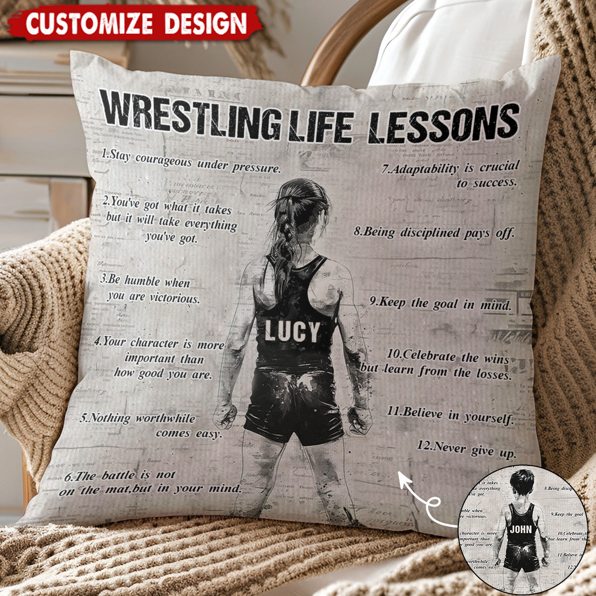 Personalized Wrestling Boy/Girl Life Lessons Pillow-Gift For Wrestling Young Lovers