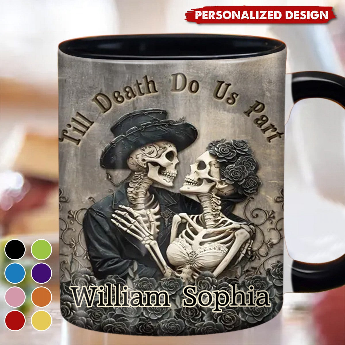 Till Death Do Us Part-Personalized Couple Skull Accent Mug-Halloween Gift Idea For Couple