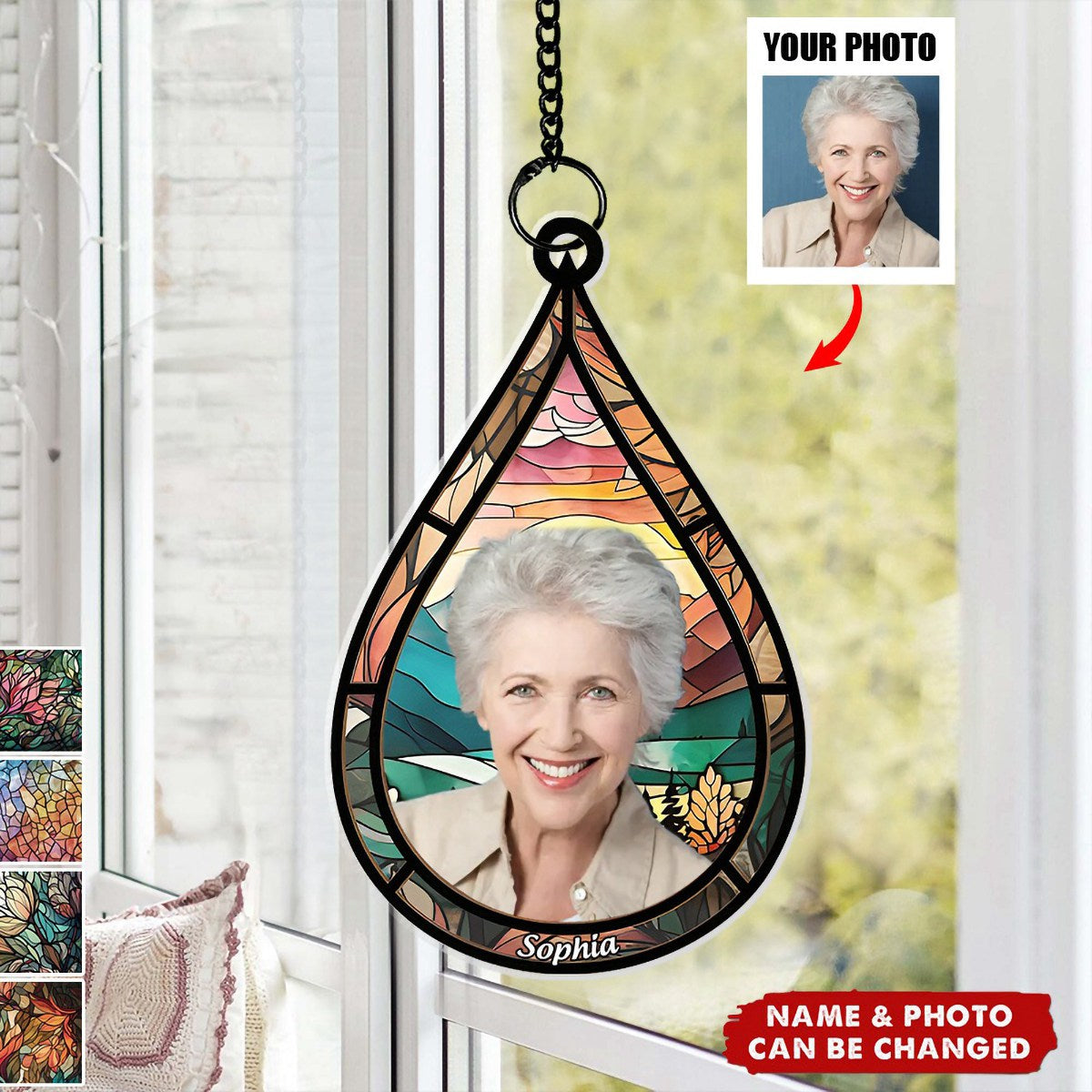 Memorial Family Gift Teardrop - Personalized Window Hanging Suncatcher Photo Ornament