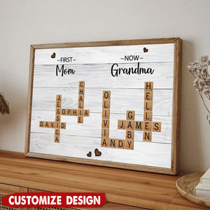 First Mom Now Grandma Crossword Puzzle Art Personalized Poster, Gift For Grandma, Mom