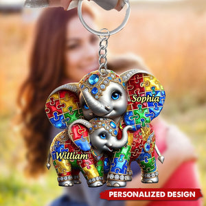 Autism Elephant Mom-Personalized Keychain