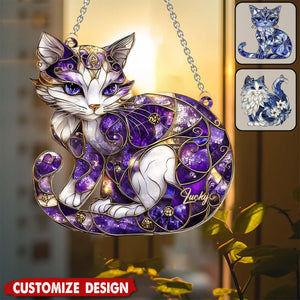 Personalized Cat Window Hanging Suncatcher Ornament - Gift For Cat Lovers