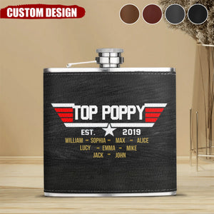 Personalized Papa Leather Flask - Up to 12 Children - Gift Idea for Dad/Grandpa