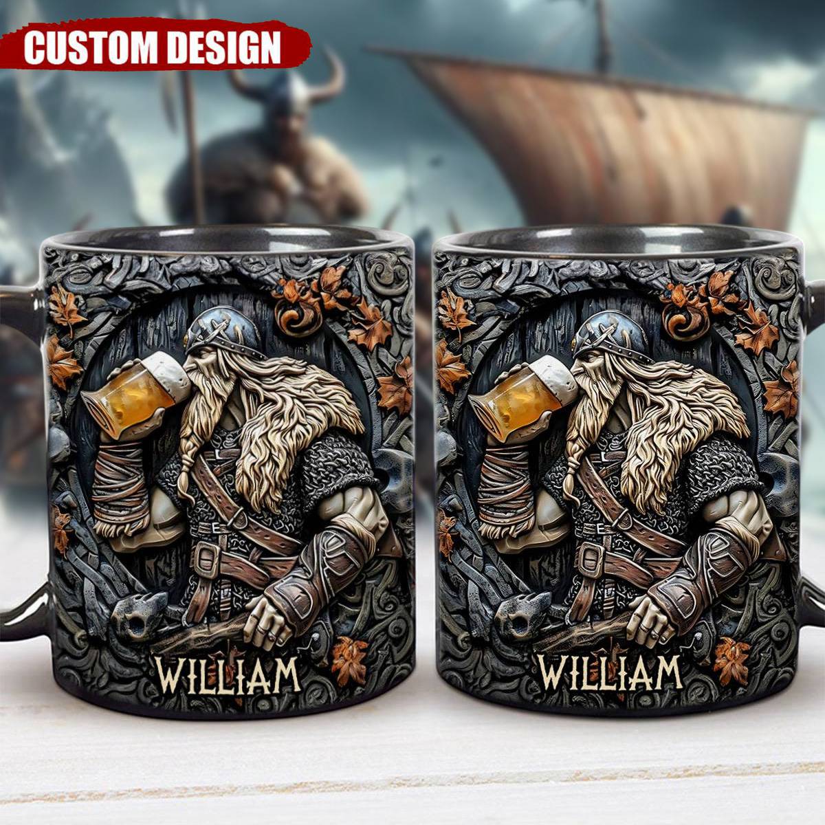 Viking Warrior Drinking Legend Raise Your Horn - Personalized Viking Mug