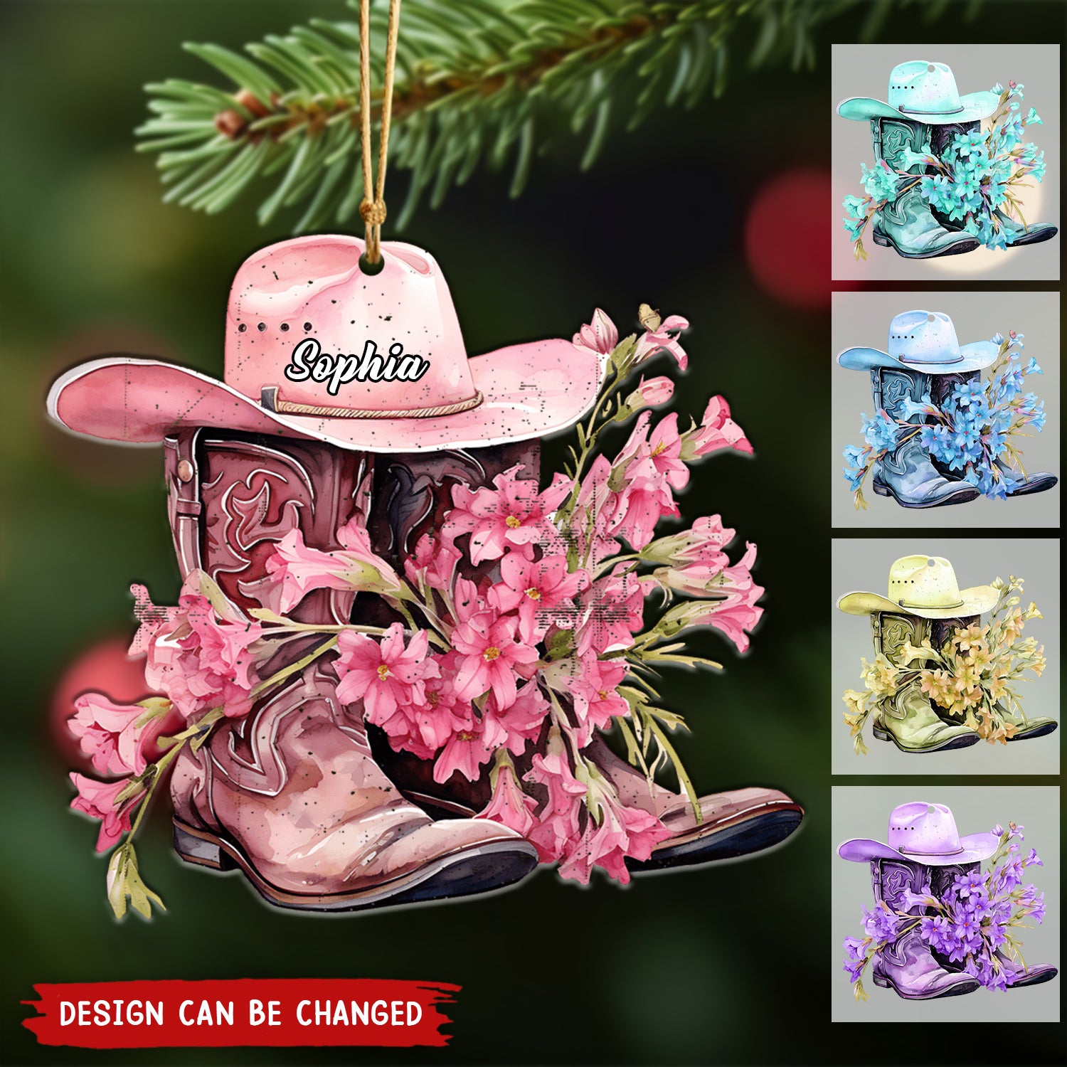 Personalized Boots And Hat With Flower Cowgirl / Cowboy Ornament