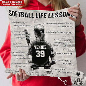 Gift For Softball Lovers-Personalized Softball Life Lessons Pillow