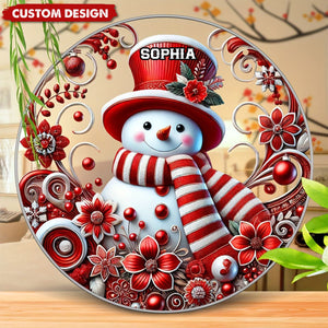 Snowman with Red Hat Personalized Window Hanging Ornament Suncatcher