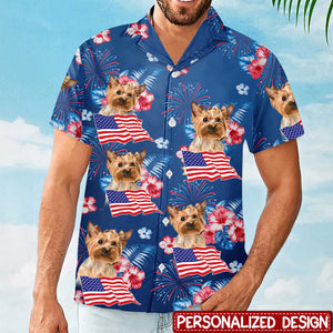 Dog & Cat Patriotic Tropical Personalized Unisex Hawaiian Aloha Shirt - Independence Day, 4th Of July, Gift For Pet Lovers