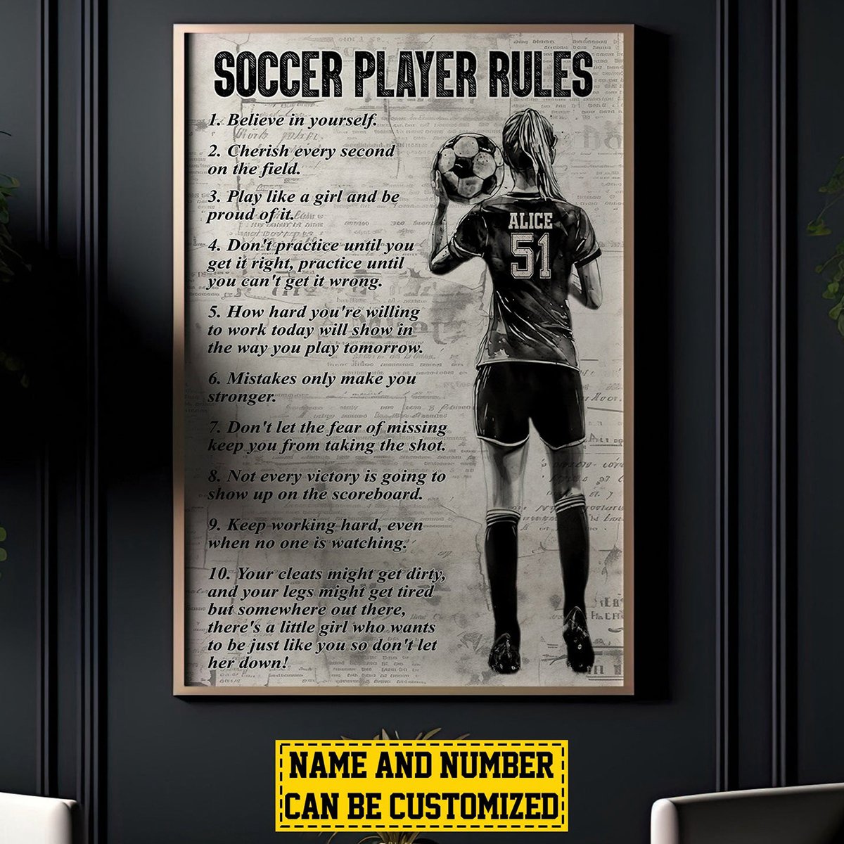 Soccer Player Rules-Personalized Soccer Girl Poster - Gift For Soccer Lovers