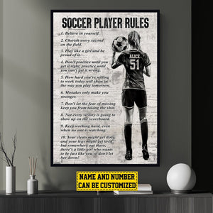 Soccer Player Rules-Personalized Soccer Girl Poster - Gift For Soccer Lovers