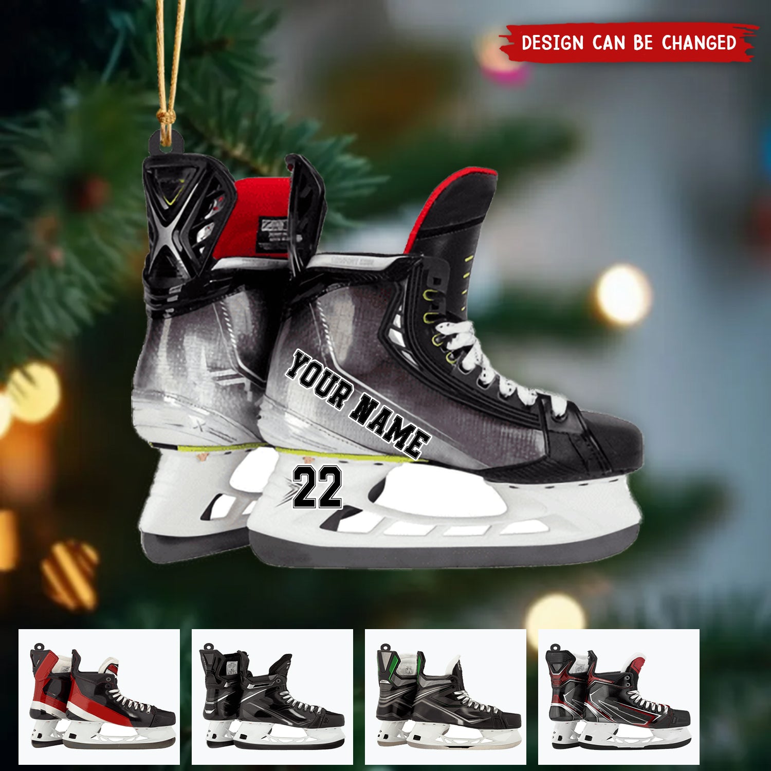 Personalized Hockey Skates Acrylic Christmas Ornament