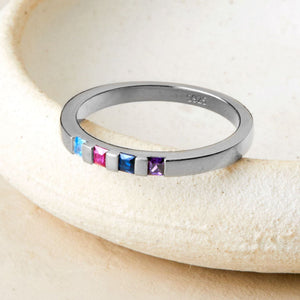 Family Birthstone Rings - Personalized Single Band Ring - Gift For Mom,Grandma