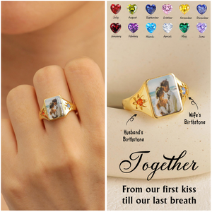 Custom Photo Personalized Rings With 2 Birthstones, Gift for Couple, Family