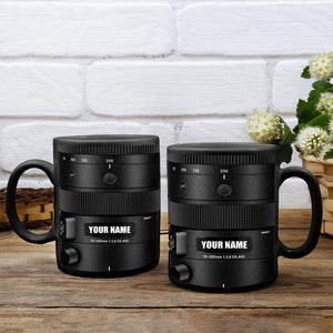 Personalized Camera Lens & Name Black Printed Mug