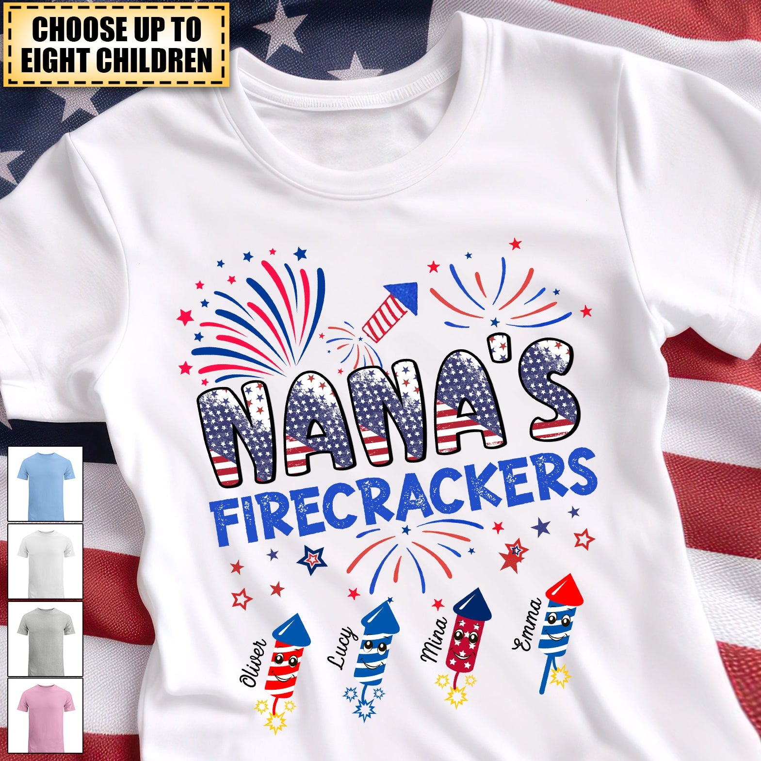 Colorful Firecrackers Grandma Personalized Shirt-US Independence Day Gift