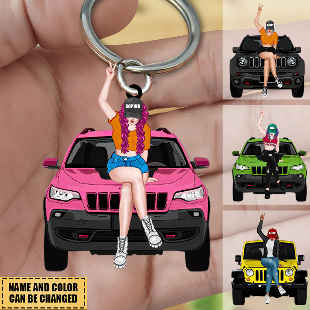 Custom Personalized Off-road Girl Car Acrylic Keychain - Gift For Off-road Lover