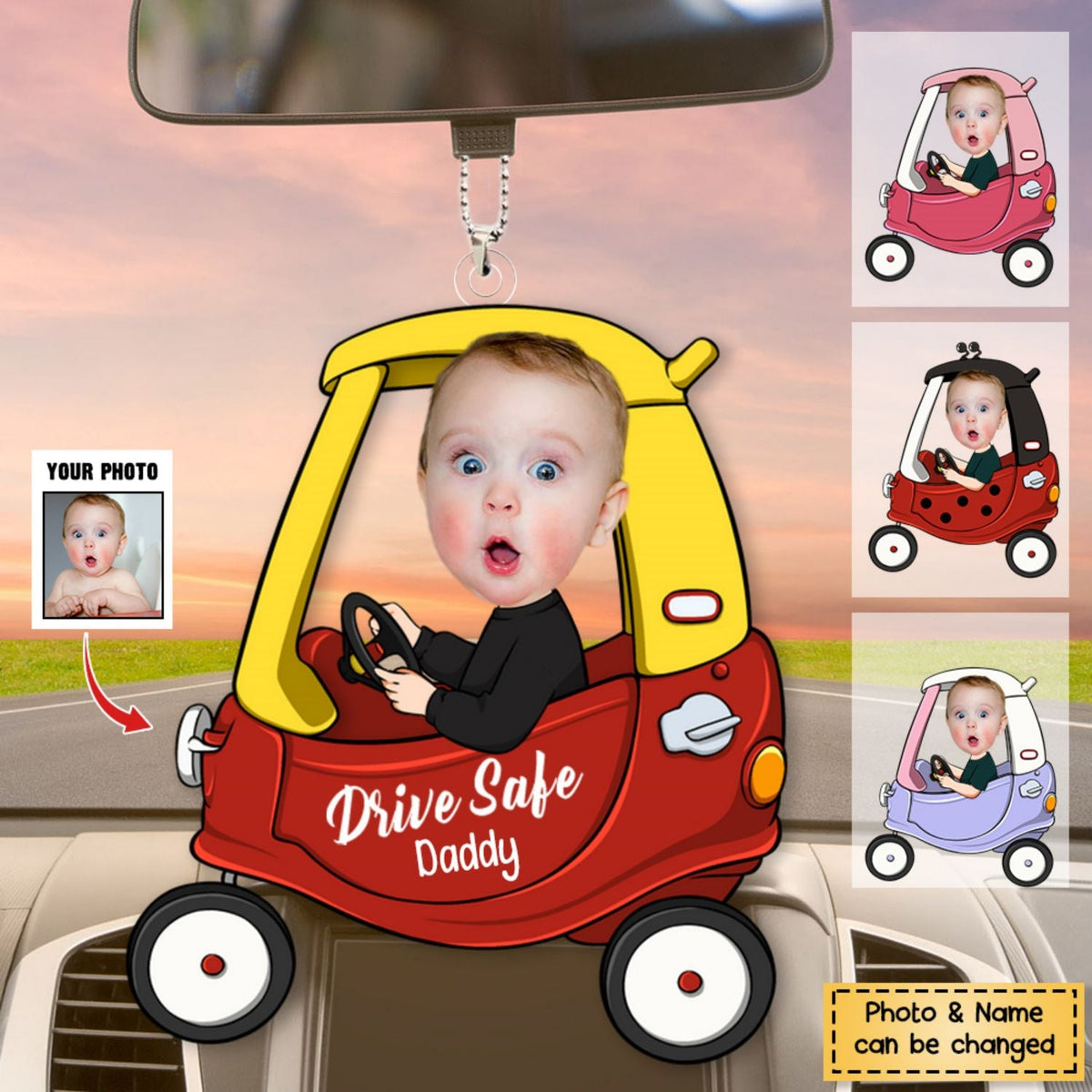 Drive Safe Daddy - Personalized Car Photo Ornament-v2 - yeetcat