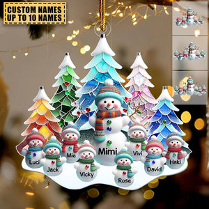 Nana/Mom Snowman With Baby Kids - Personalized Acrylic Ornament