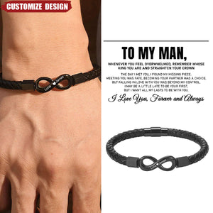 To My Man - Personalized 2 Names Infinity Leather Bracelet - Gift For Couple