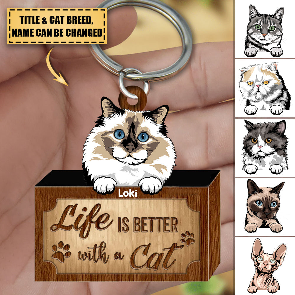 Personalized Life Is Better With Cats Keychain