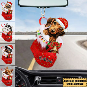 Dog In Christmas Shoes - Acrylic Christmas/Car Ornament