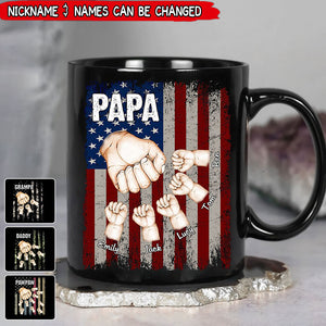 Papa Dad Hand Flag With Kids, Perfect Gift For Father's Day Personalized Mug